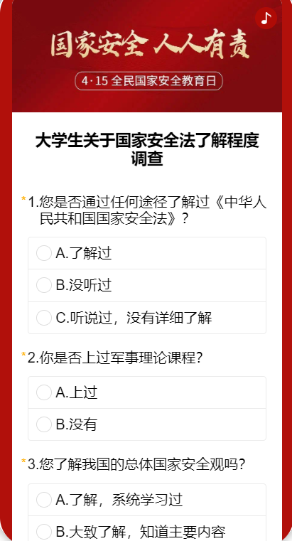 大学生关于国家安全法了解程度调查